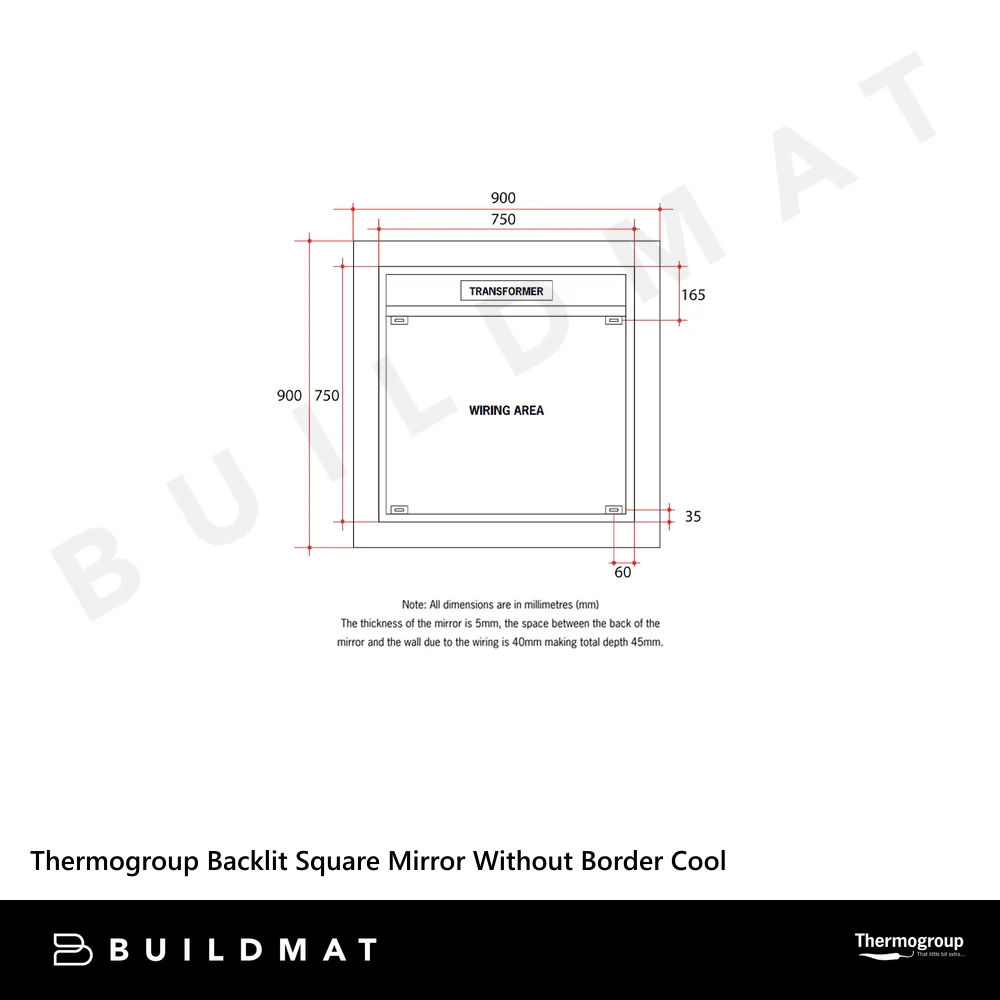 Thermogroup Ablaze Backlit Square Mirror Without Border Cool 900x900x45mm 83Watts - Image 4