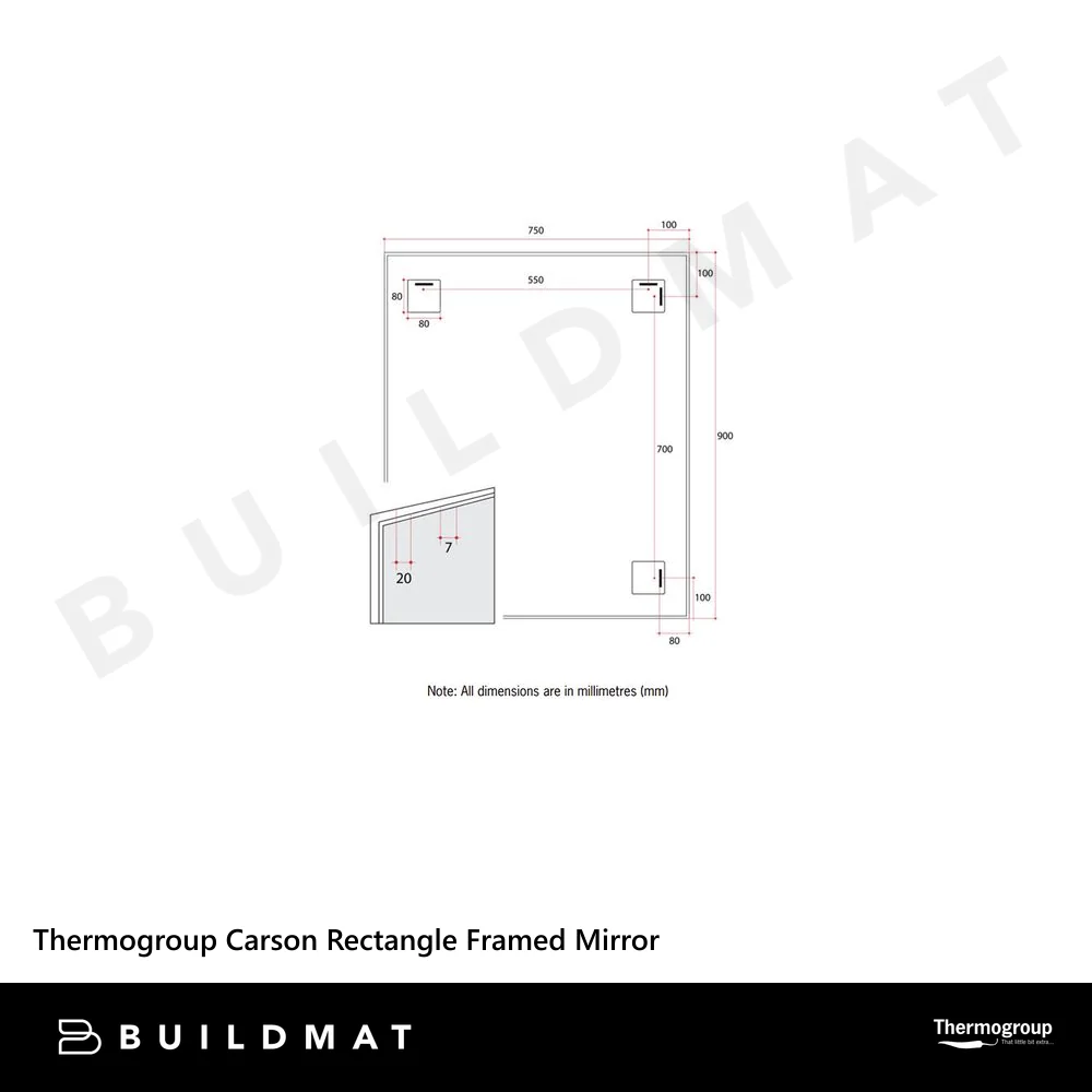 Thermogroup Ablaze Carson Rectangle Framed Mirror 900x750mm White - Image 4