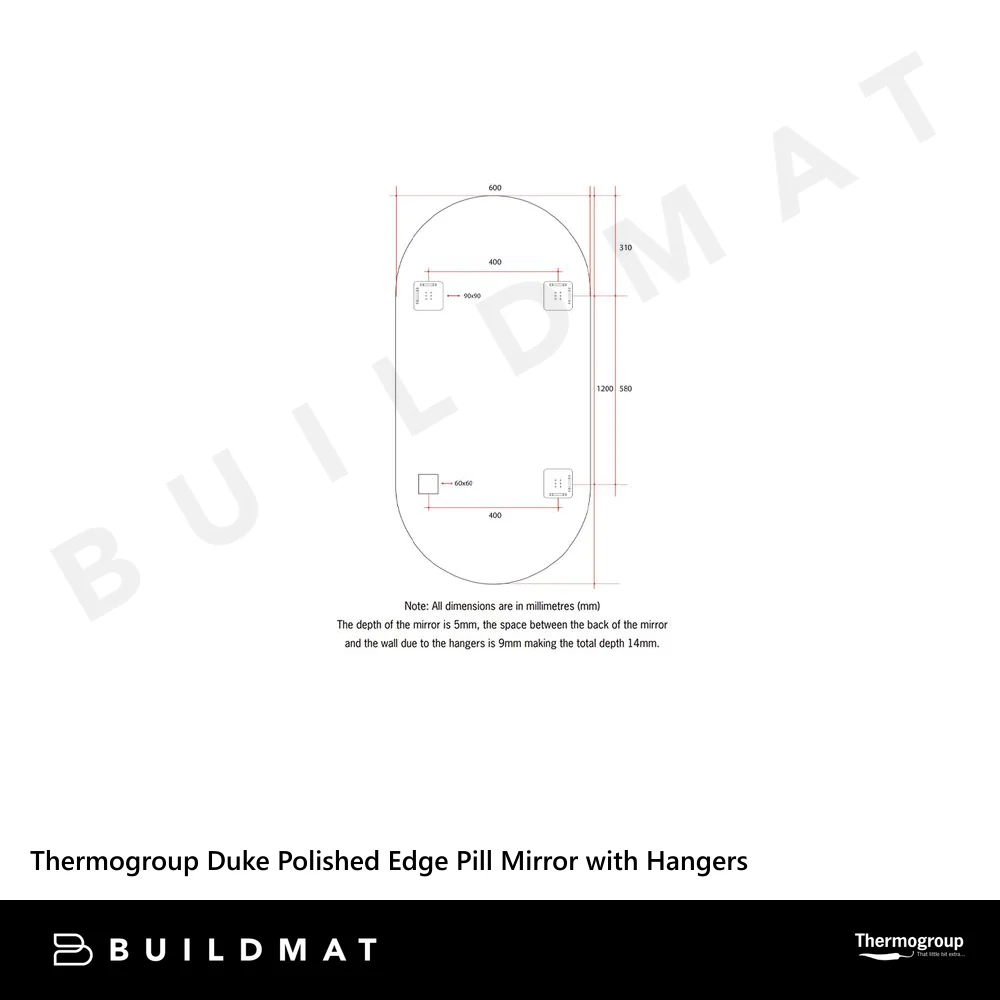 Thermogroup Ablaze Duke Polished Edge Pill Mirror 600x1200mm - Image 5