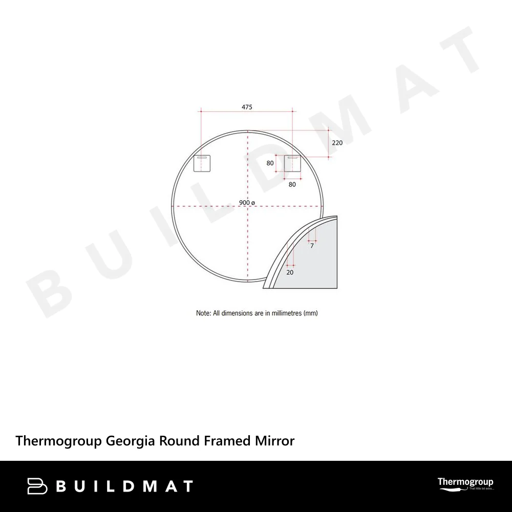 Thermogroup Ablaze Georgia Round Framed Mirror 900mm White with Demister - Image 4