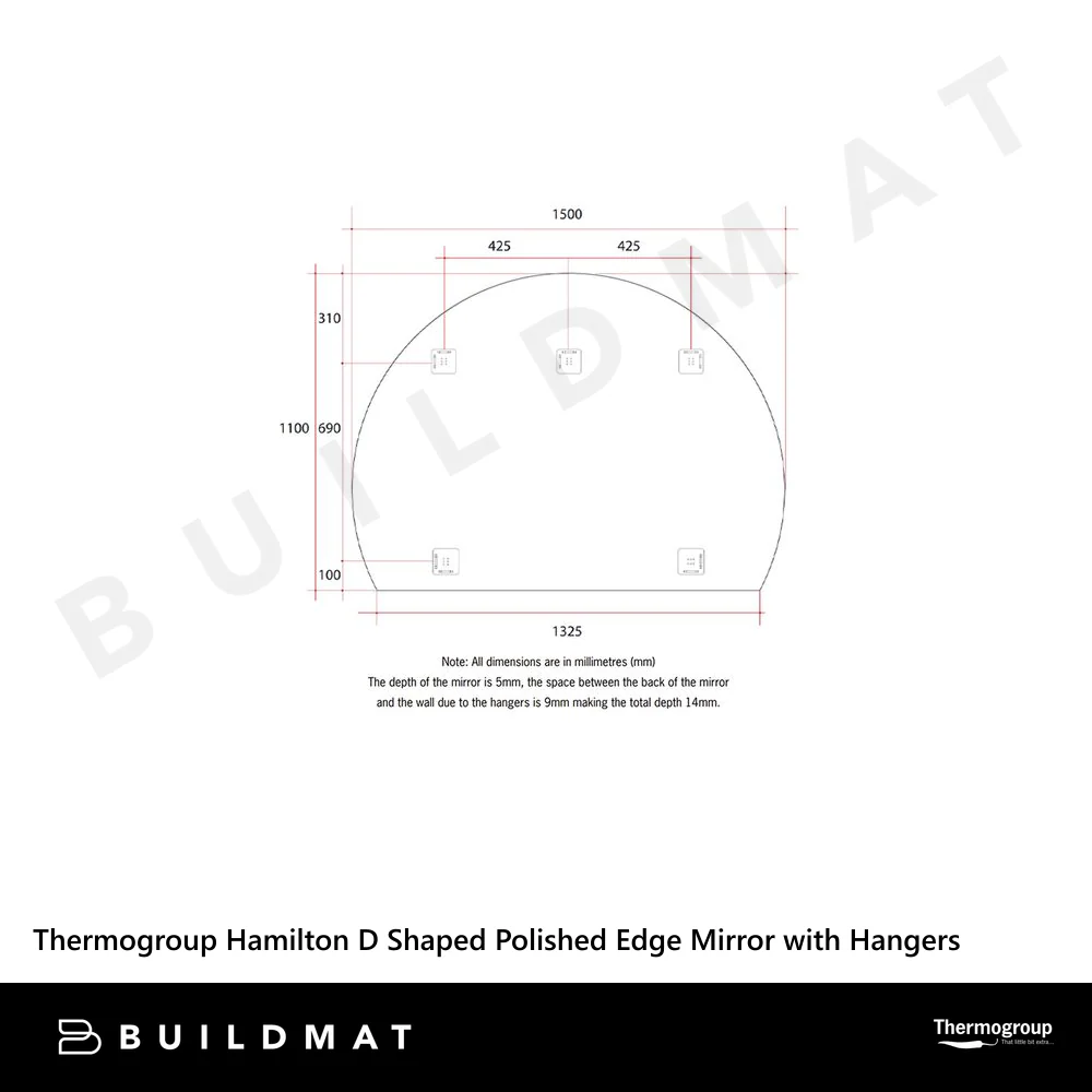 Thermogroup Ablaze Hamilton D Shaped Polished Edge Mirror 1500x1100mm - Image 5