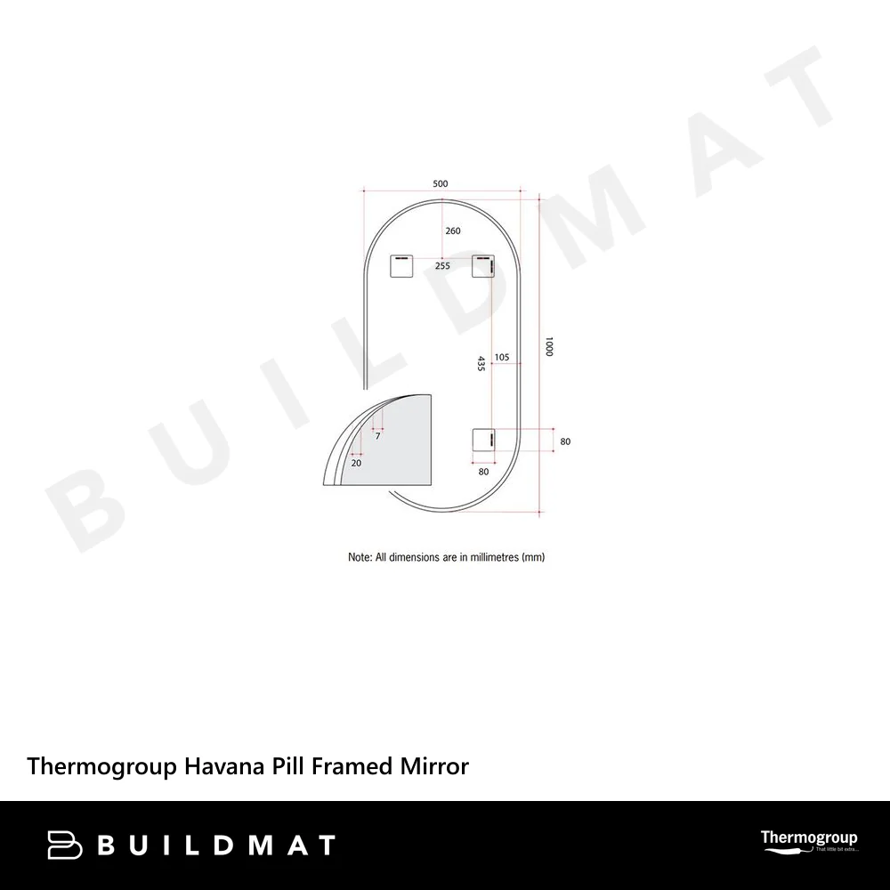 Thermogroup Ablaze Havana Pill Framed Mirror 500x1000mm White - Image 4
