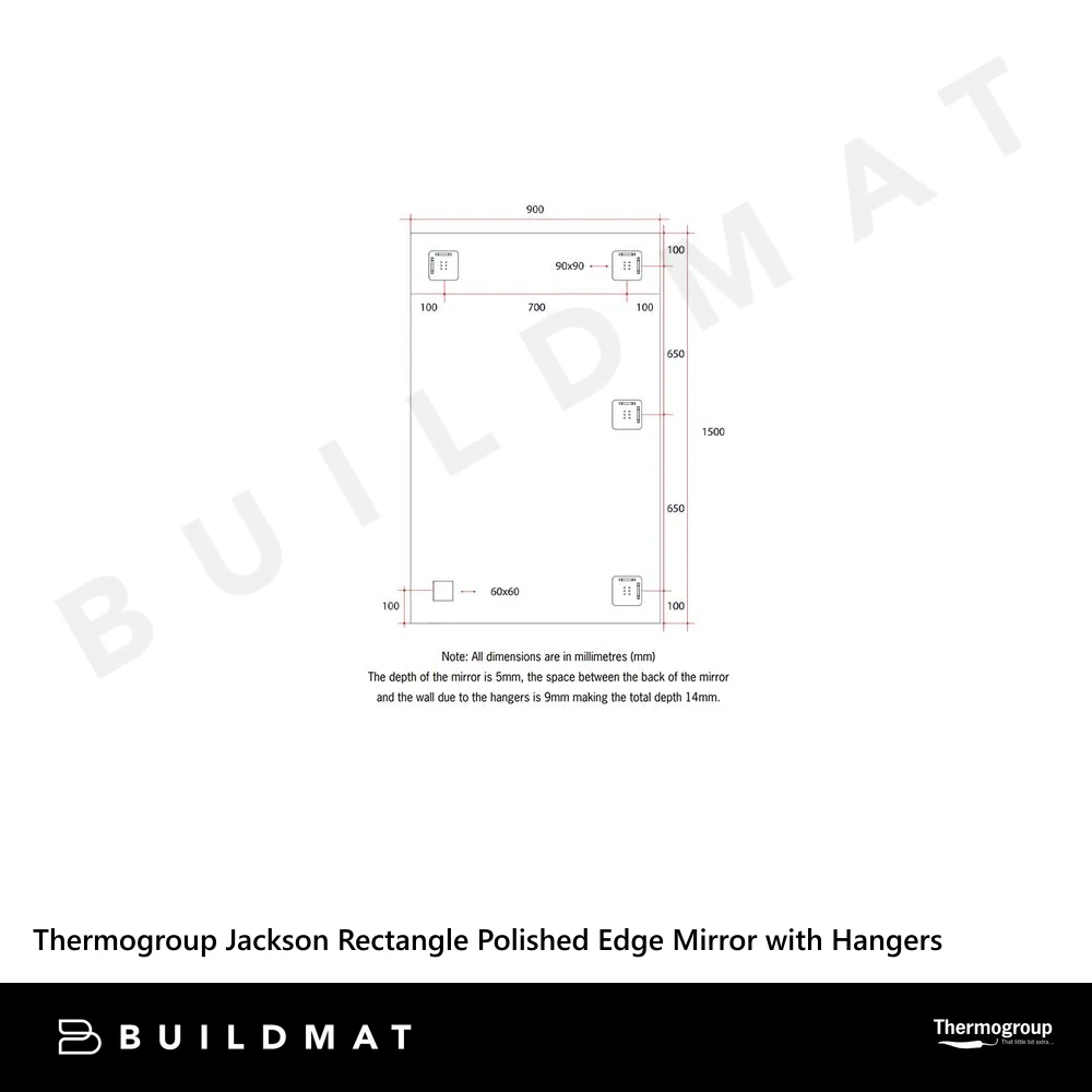 Thermogroup Ablaze Jackson Rectangle Polished Edge Mirror 1500x900mm with Demister - Image 5