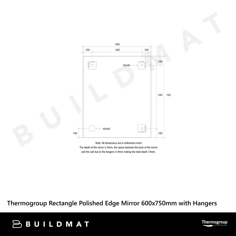 Thermogroup Ablaze Sierra Rectangle Polished Edge Mirror with Sandblasted Border 600x750mm with Hangers and Demister - Image 4
