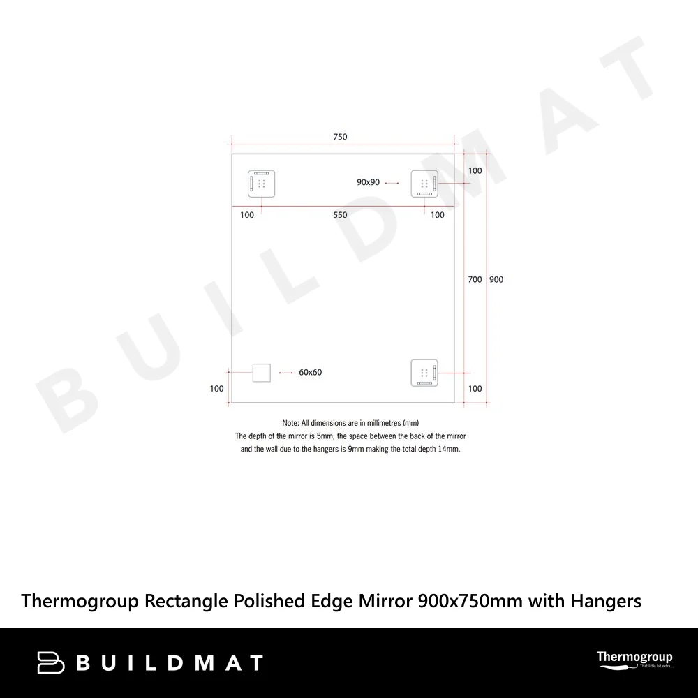 Thermogroup Ablaze Sierra Rectangle Polished Edge Mirror with Sandblasted Border 900x750mm with Hangers - Image 4