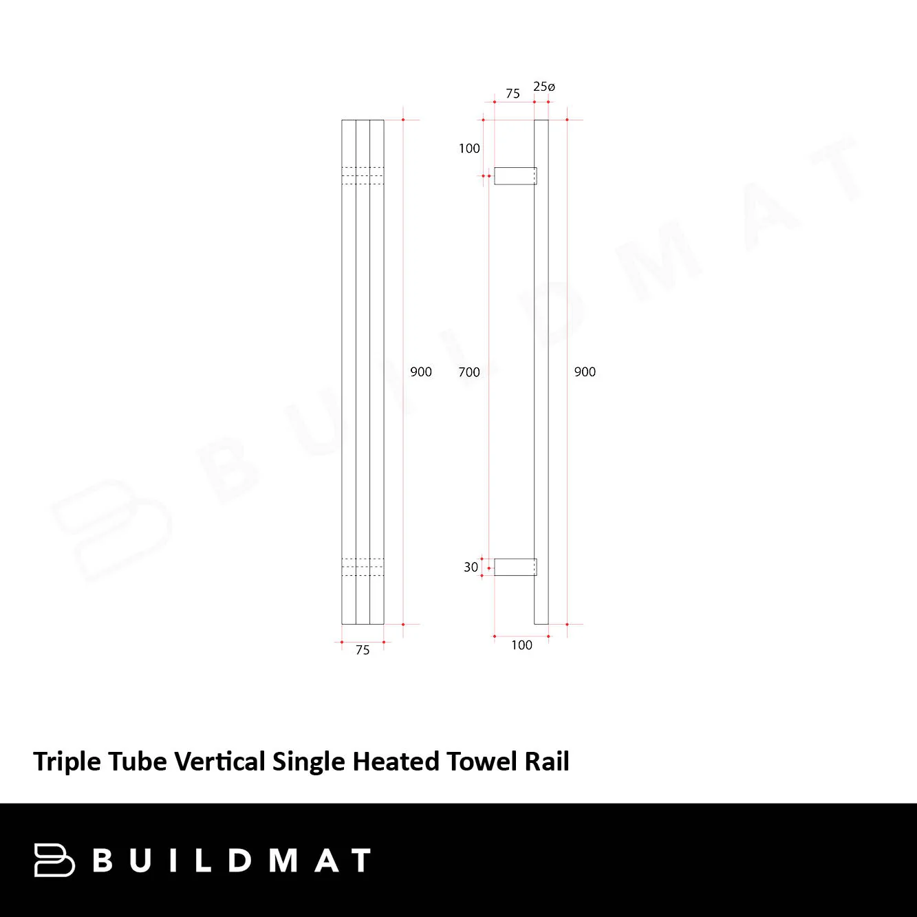 Thermogroup Brushed Nickel Triple Tube Vertical Single Heated Towel Rail - Image 5