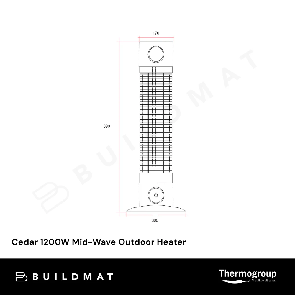 Thermogroup Cedar 1200W Mid-Wave Outdoor Heater Black - Image 4