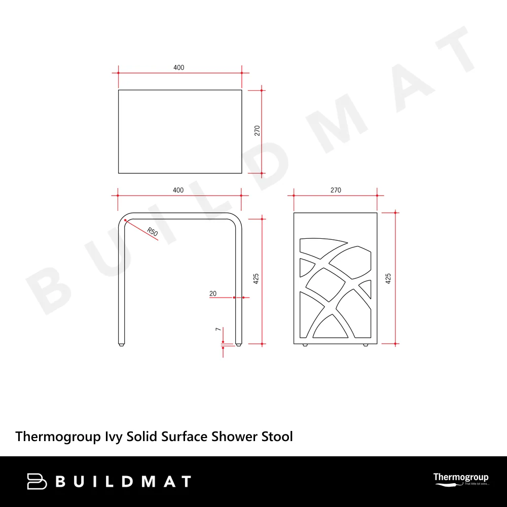 Thermogroup Ivy Shower Stool 400x270mm Black - Image 4