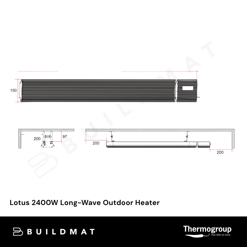 Thermogroup Lotus 2400W Long-Wave Outdoor Heater Black - Image 4