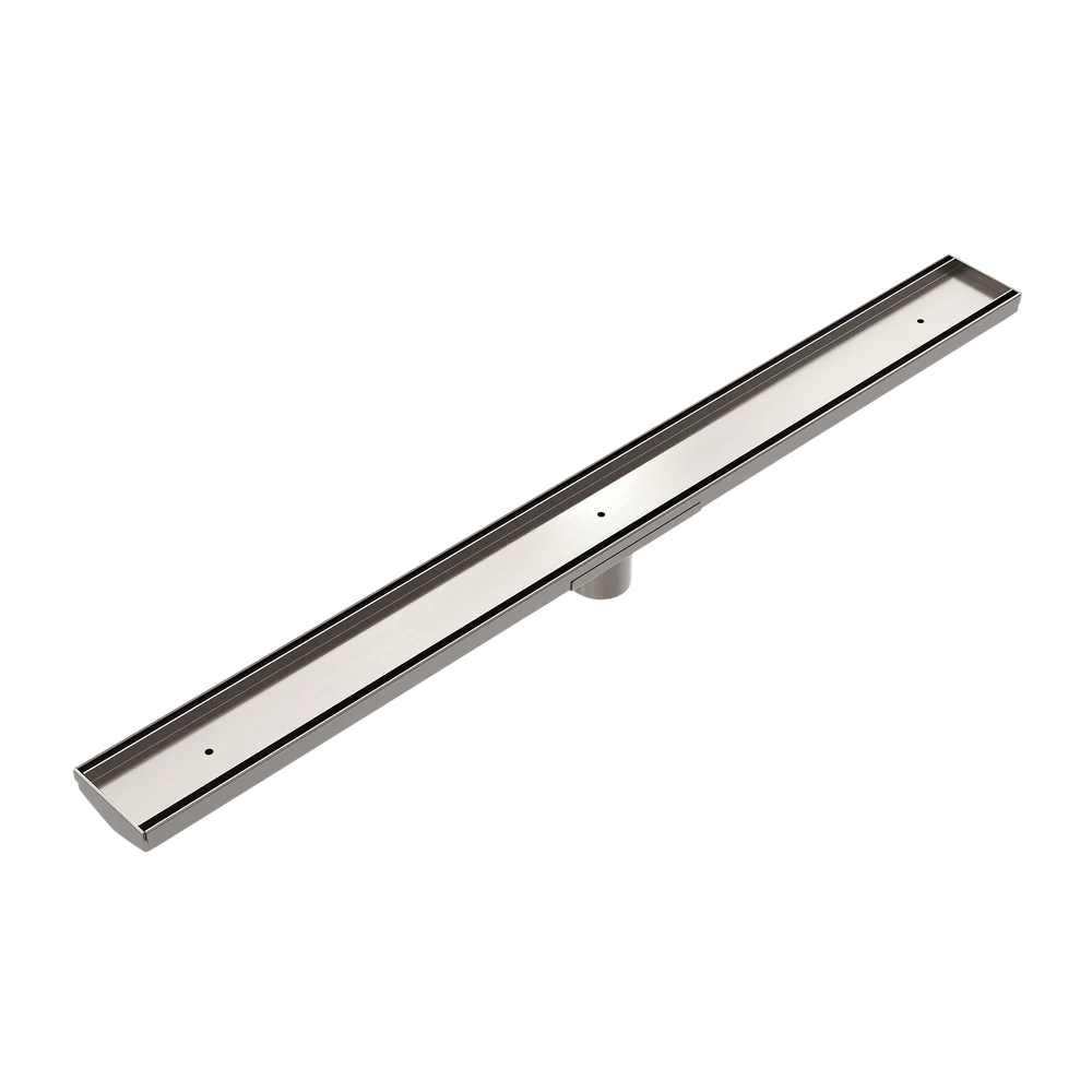 Nero Tile Insert V Channel 900x82mm Floor Grate 50mm Outlet Brushed Nickel