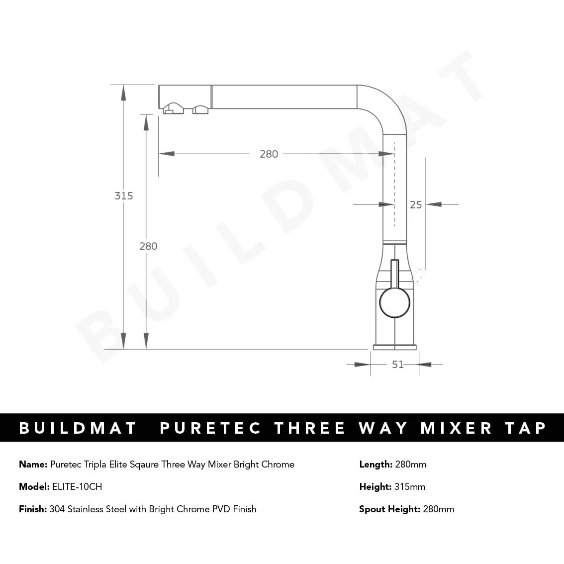 Puretec Tripla Elite Square Three-Way Mixer Lead Free Chrome - Image 4