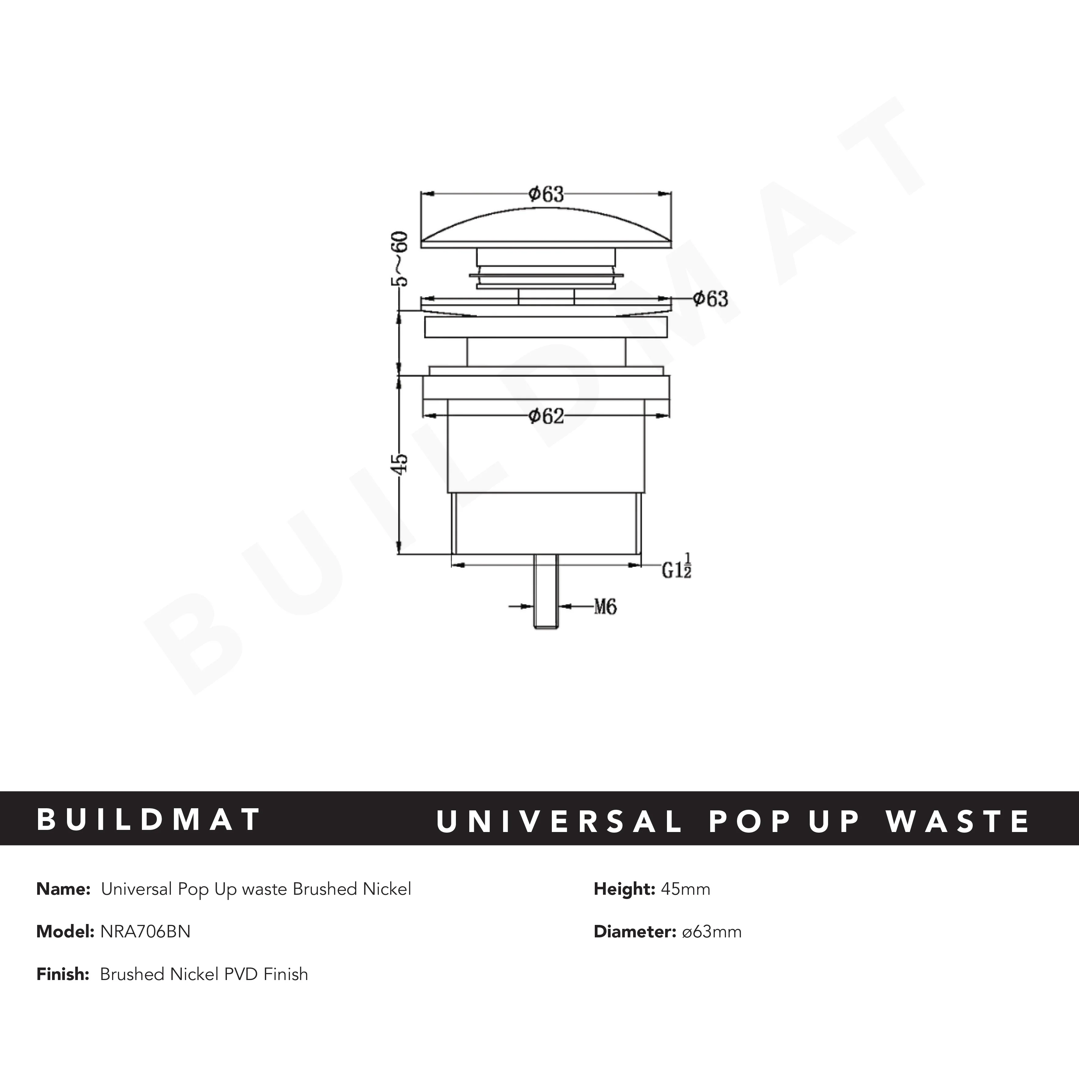 Nero Universal Pop Up Waste Brushed Nickel - Image 6