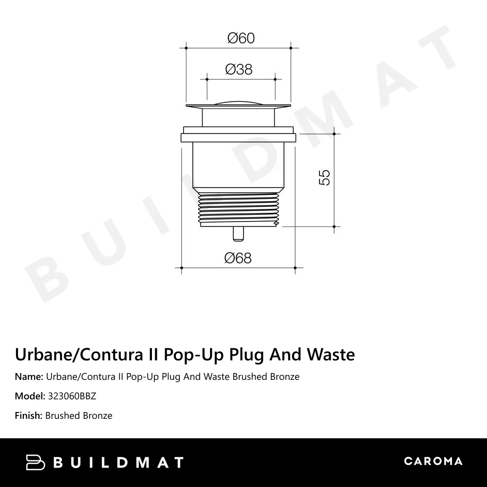 Caroma Urbane/Contura II Pop-Up Plug & Waste Brushed Bronze - Image 4