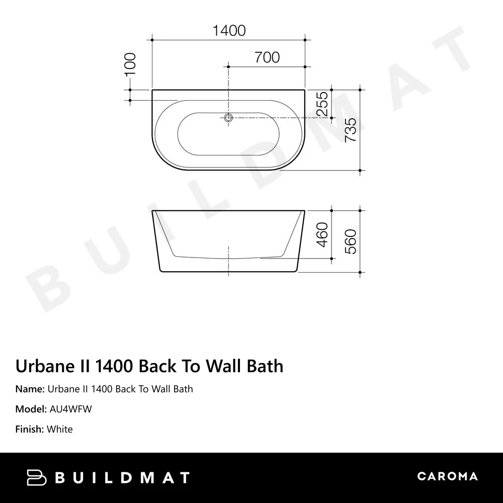 Caroma Urbane II 1400 Back To Wall Bath - Image 4