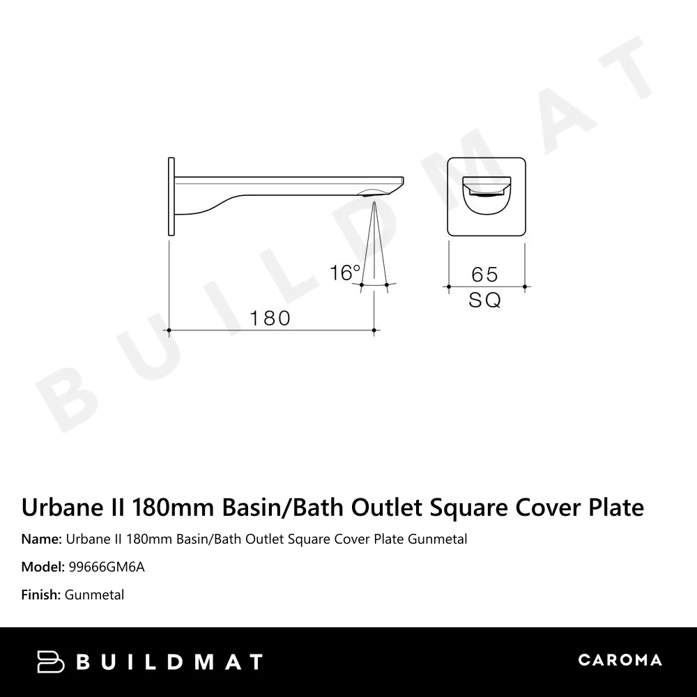 Caroma Urbane II 180mm Basin/Bath Outlet Square Cover Plate Gunmetal Lead Free - Image 4