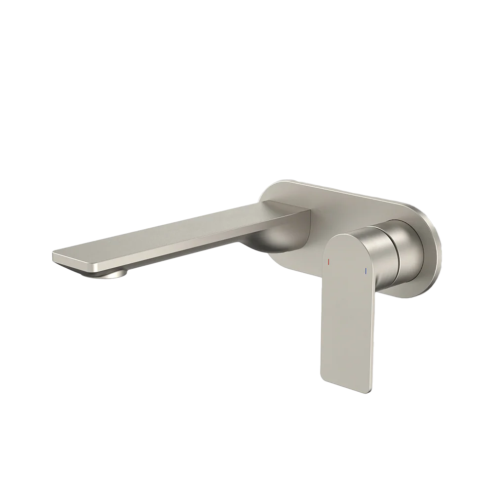 Caroma Urbane II 180mm Wall Basin/Bath Mixer and Outlet Round Plate Lead Free Brushed Nickel