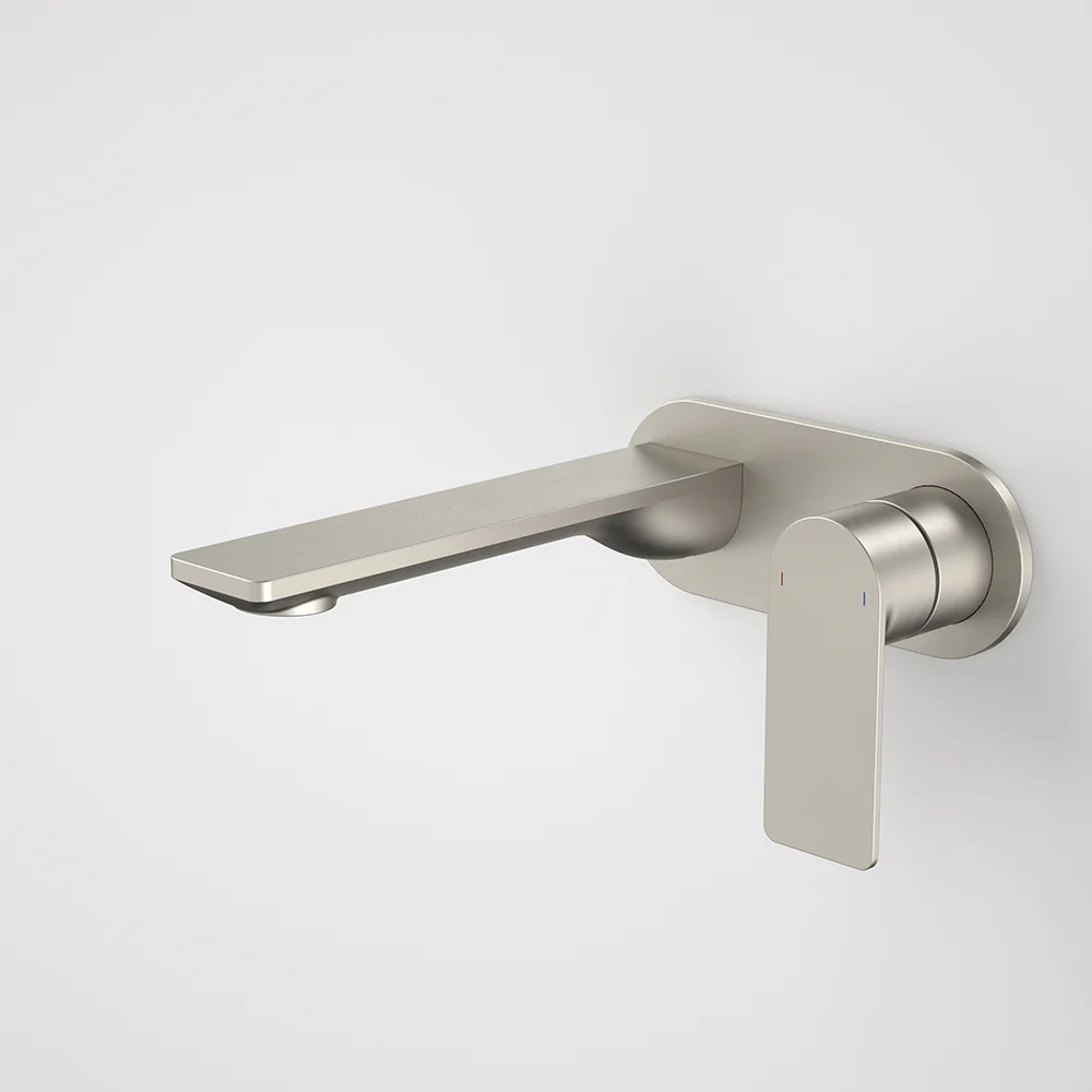 Caroma Urbane II 180mm Wall Basin/Bath Mixer and Outlet Round Plate Lead Free Brushed Nickel - Image 2
