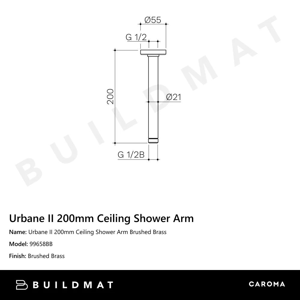 Caroma Urbane II 200mm Ceiling Shower Arm Brushed Brass - Image 4