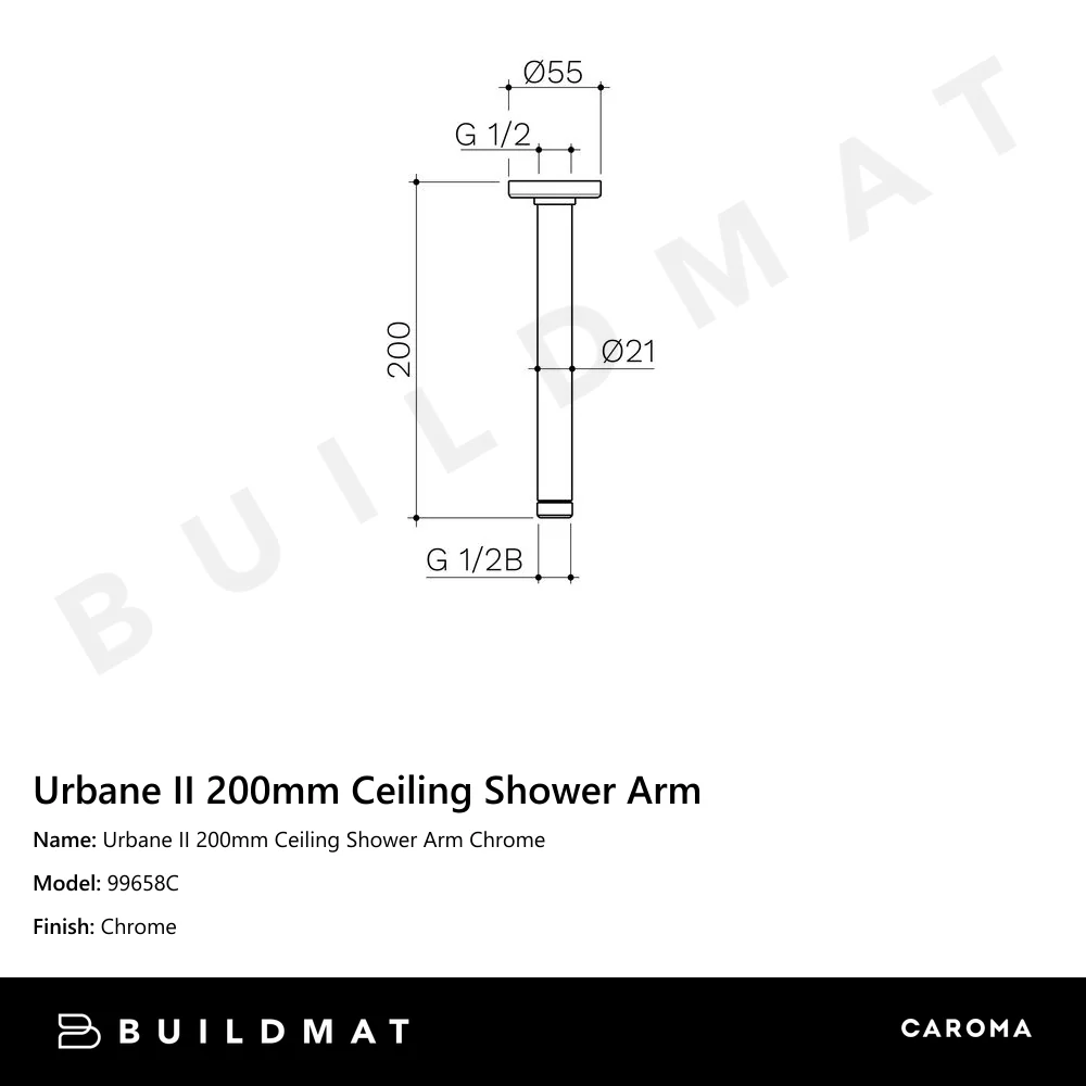 Caroma Urbane II 200mm Ceiling Shower Arm Chrome - Image 4