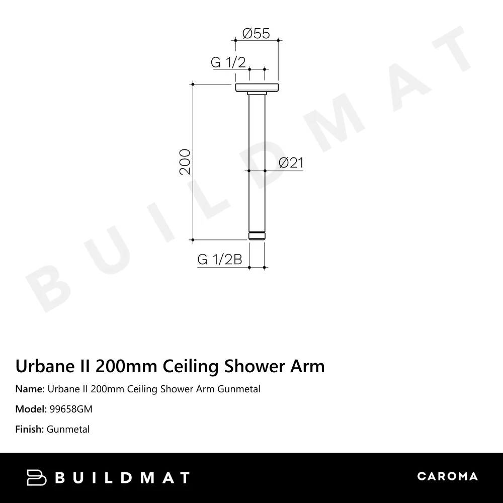 Caroma Urbane II 200mm Ceiling Shower Arm Gunmetal - Image 4