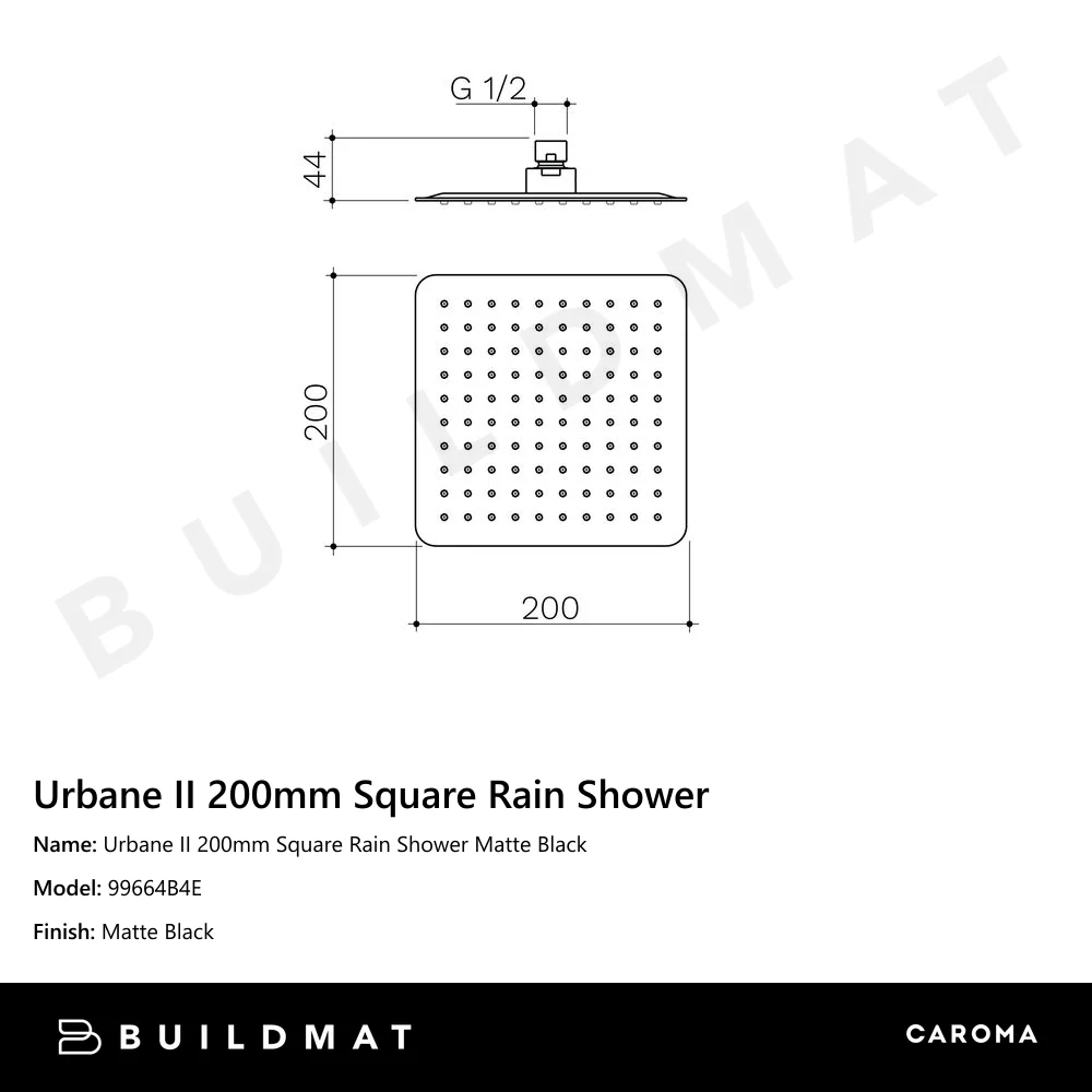 Caroma Urbane II 200mm Square Rain Shower Matte Black - Image 4