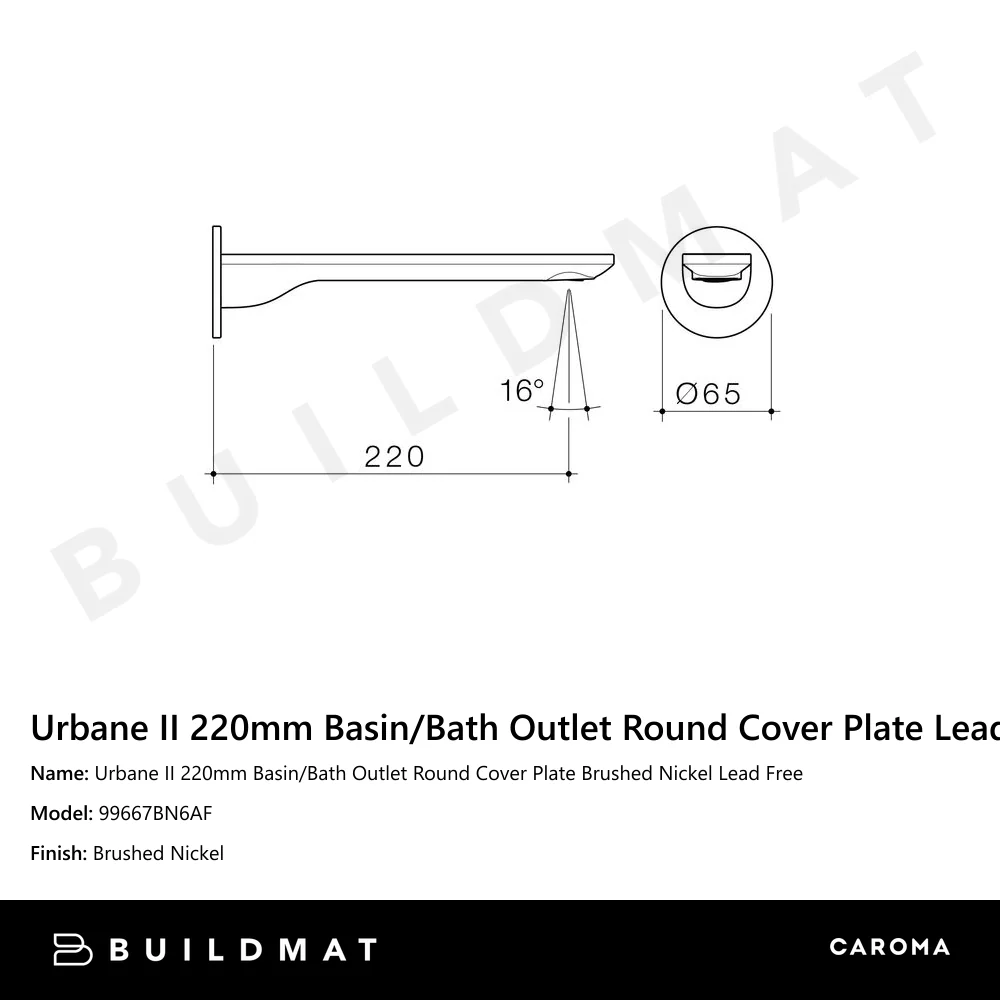 Caroma Urbane II 220mm Basin/Bath Outlet Round Cover Plate Lead Free Brushed Nickel - Image 4