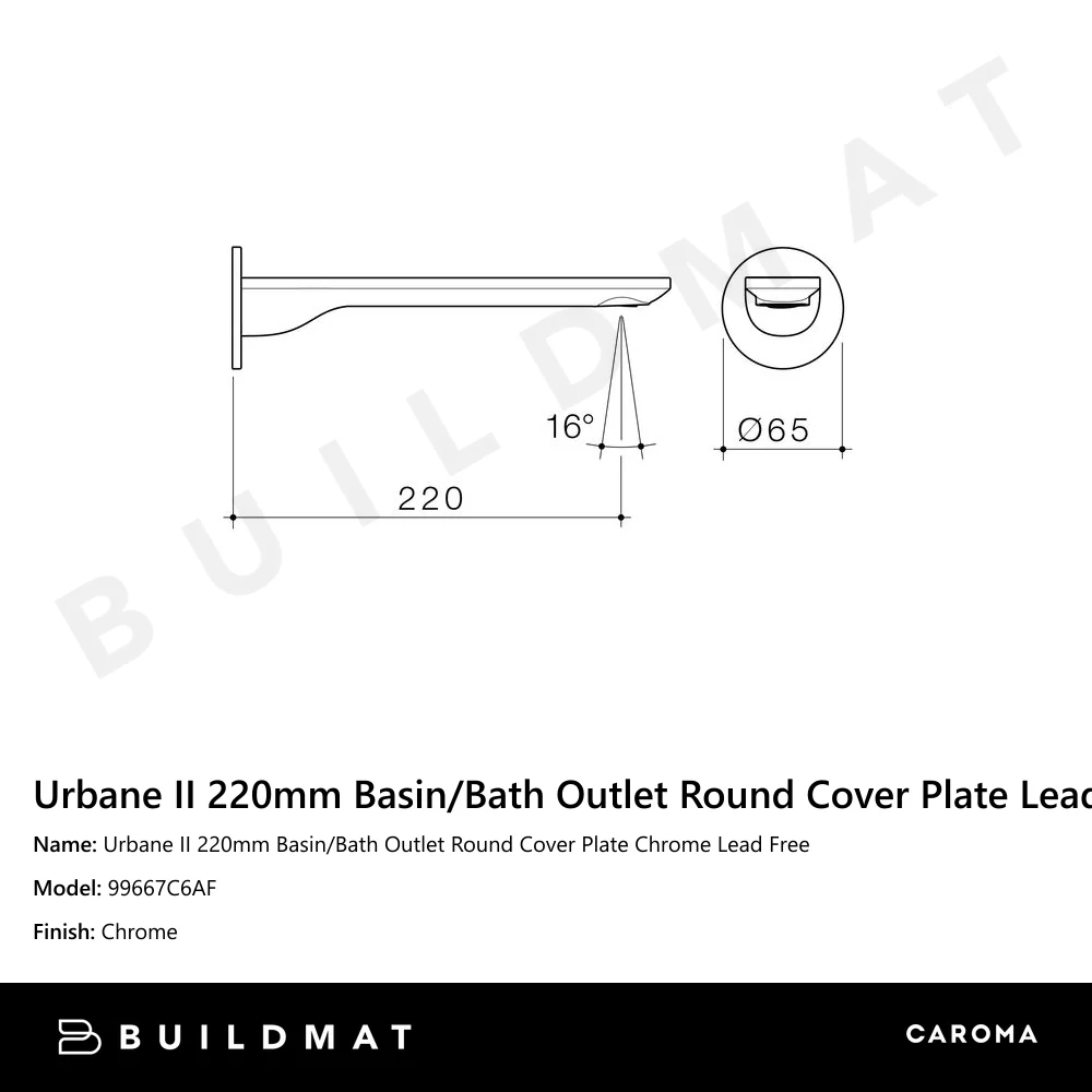 Caroma Urbane II 220mm Basin/Bath Outlet Round Cover Plate Lead Free Chrome - Image 4