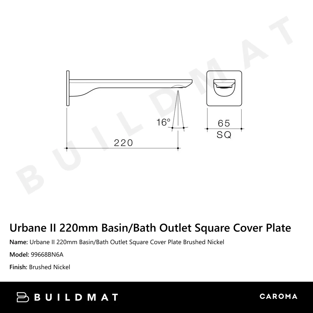 Caroma Urbane II 220mm Basin/Bath Outlet Square Cover Plate Brushed Nickel - Image 4