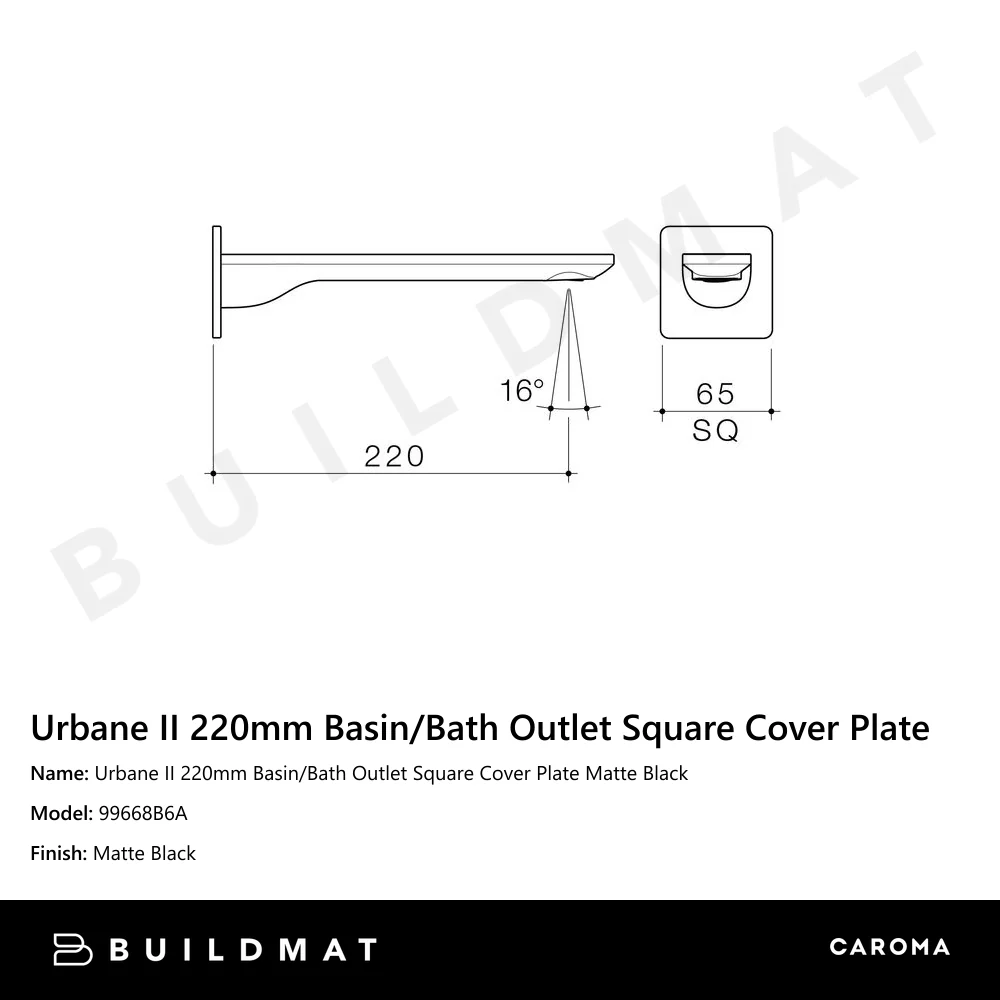 Caroma Urbane II 220mm Basin/Bath Outlet Square Cover Plate Matte Black - Image 4