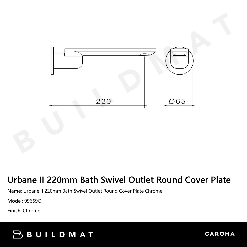 Caroma Urbane II 220mm Bath Swivel Outlet Round Cover Plate Chrome - Image 4
