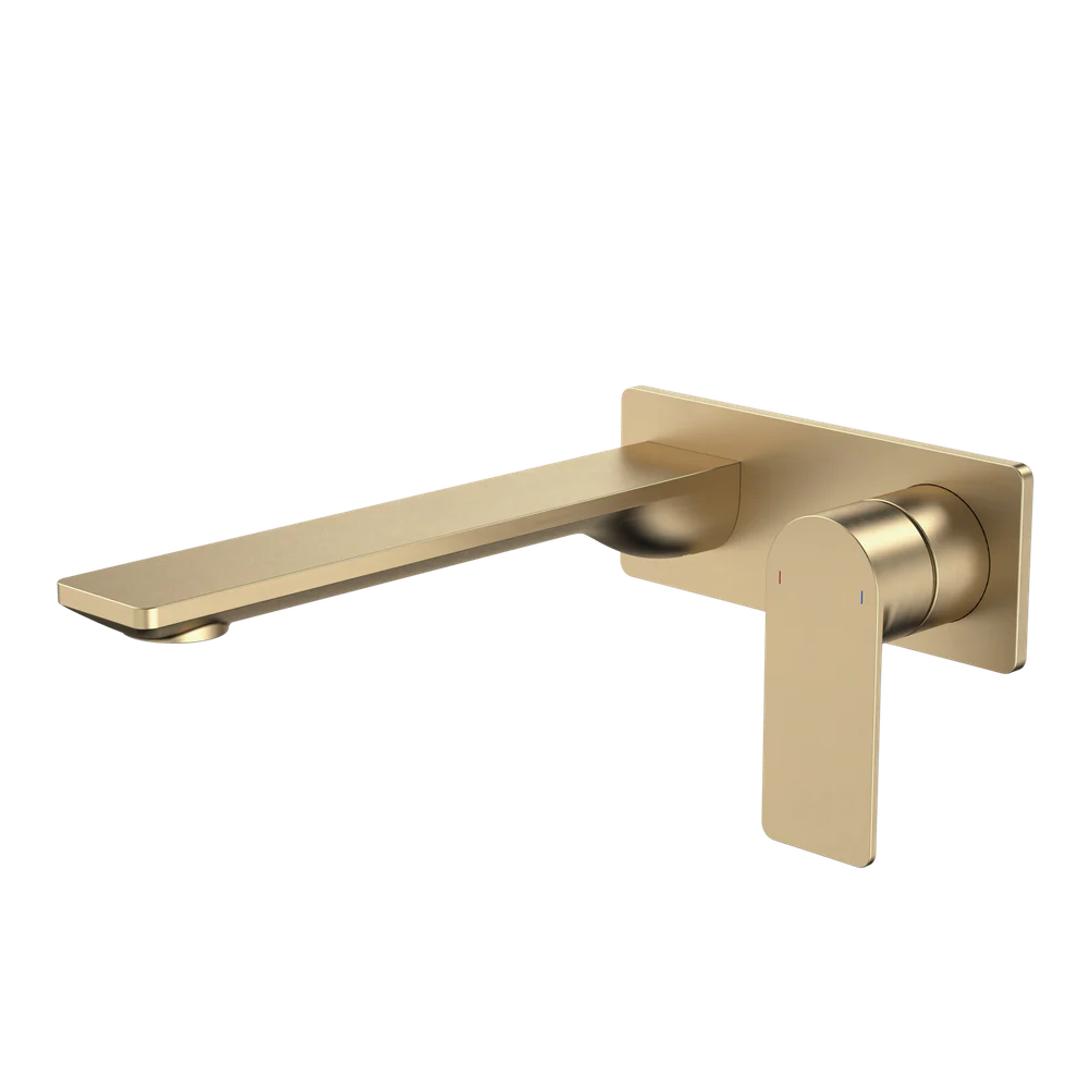Caroma Urbane II 220mm Wall Basin/Bath Mixer Rectangular Cover Plate Lead Free Brushed Brass - Image 3