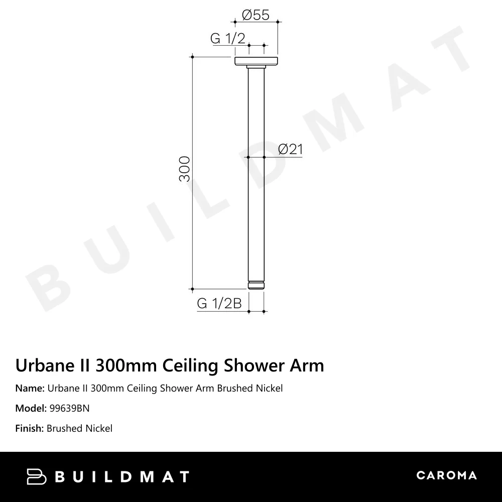 Caroma Urbane II 300mm Ceiling Shower Arm Brushed Nickel - Image 4