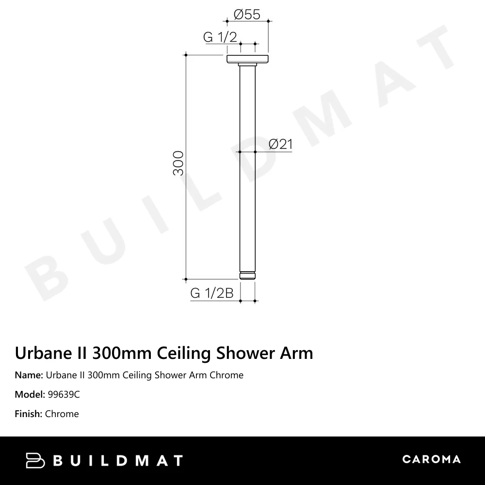Caroma Urbane II 300mm Ceiling Shower Arm Chrome - Image 4