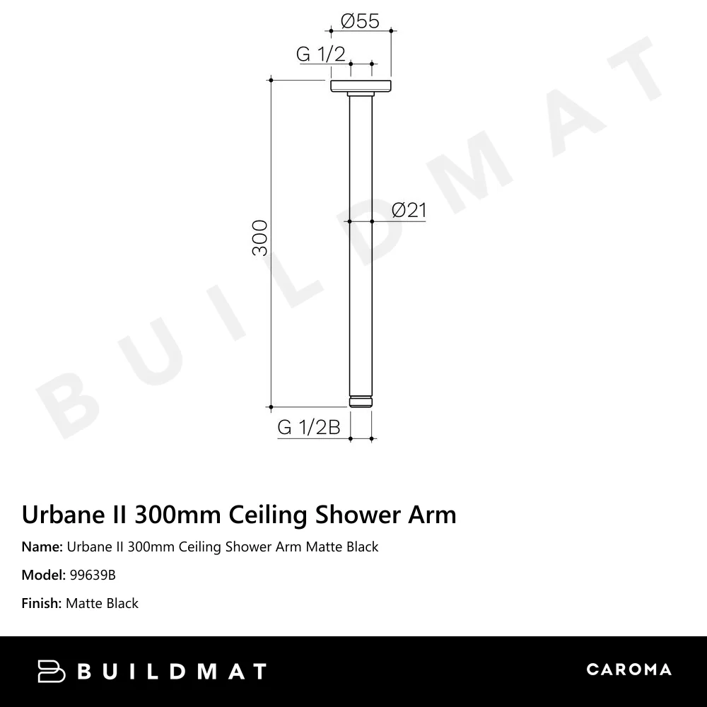Caroma Urbane II 300mm Ceiling Shower Arm Matte Black - Image 4