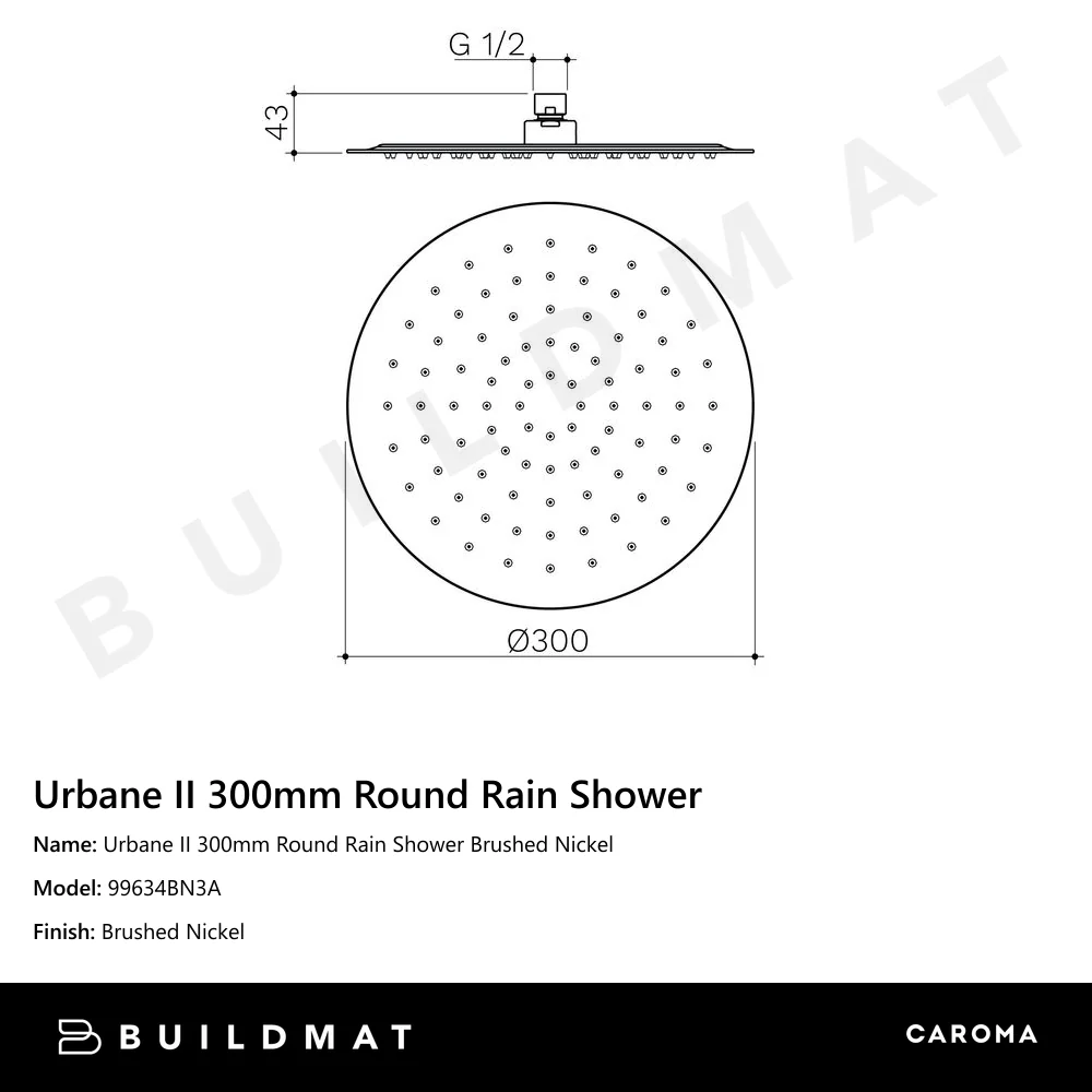 Caroma Urbane II 300mm Round Rain Shower Brushed Nickel - Image 4