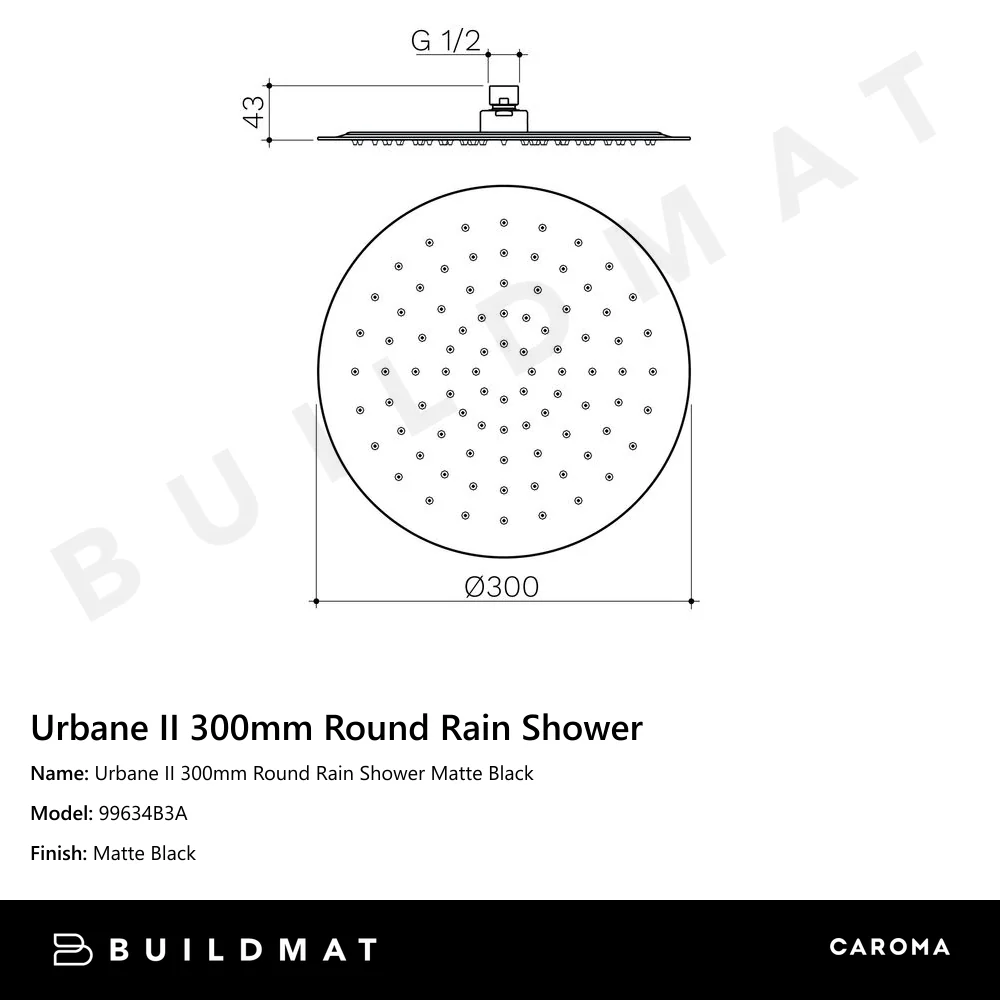 Caroma Urbane II 300mm Round Rain Shower Matte Black - Image 4