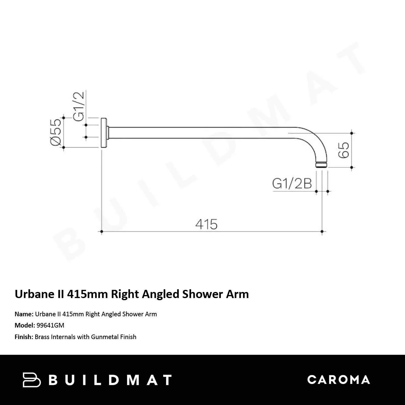 Caroma Urbane II 415mm Right Angled Shower Arm Gunmetal - Image 4