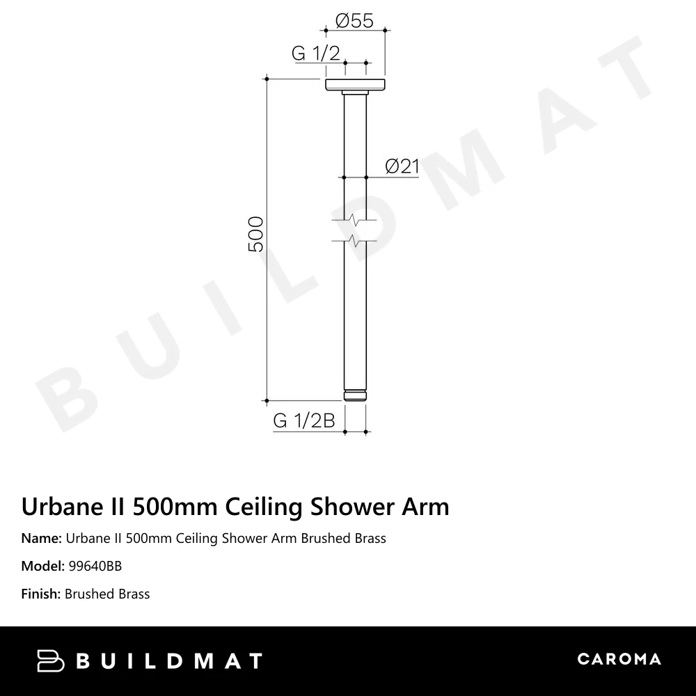 Caroma Urbane II 500mm Ceiling Shower Arm Brushed Brass - Image 4