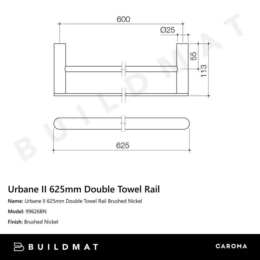 Caroma Urbane II 625mm Double Towel Rail Brushed Nickel - Image 4