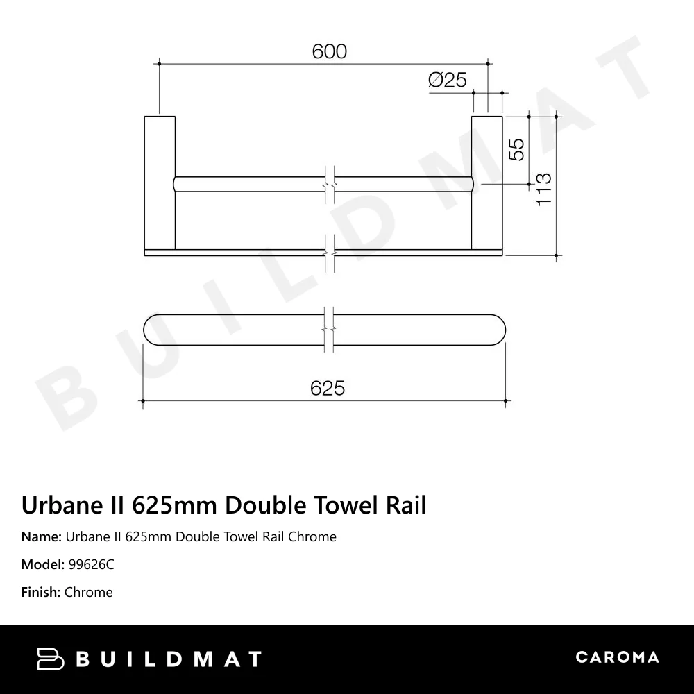 Caroma Urbane II 625mm Double Towel Rail Chrome - Image 4
