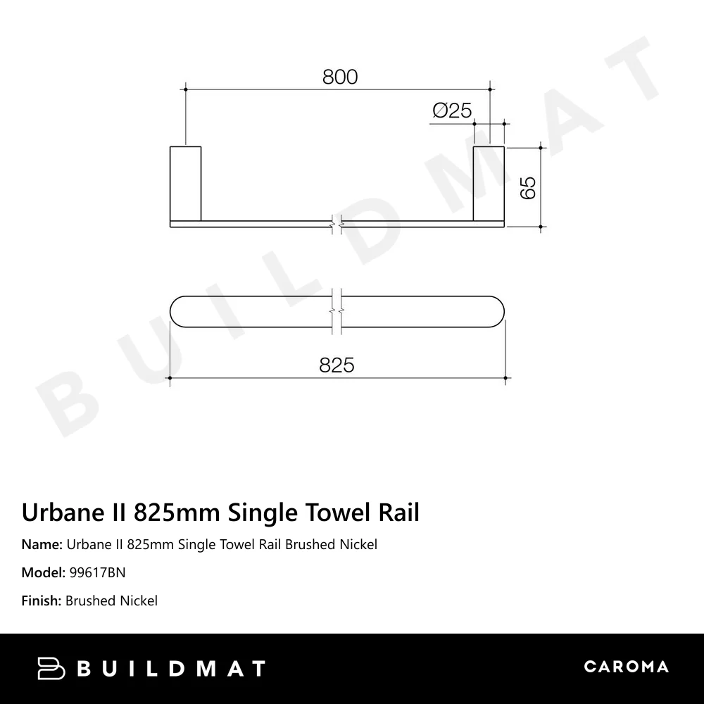 Caroma Urbane II 825mm Single Towel Rail Brushed Nickel - Image 4