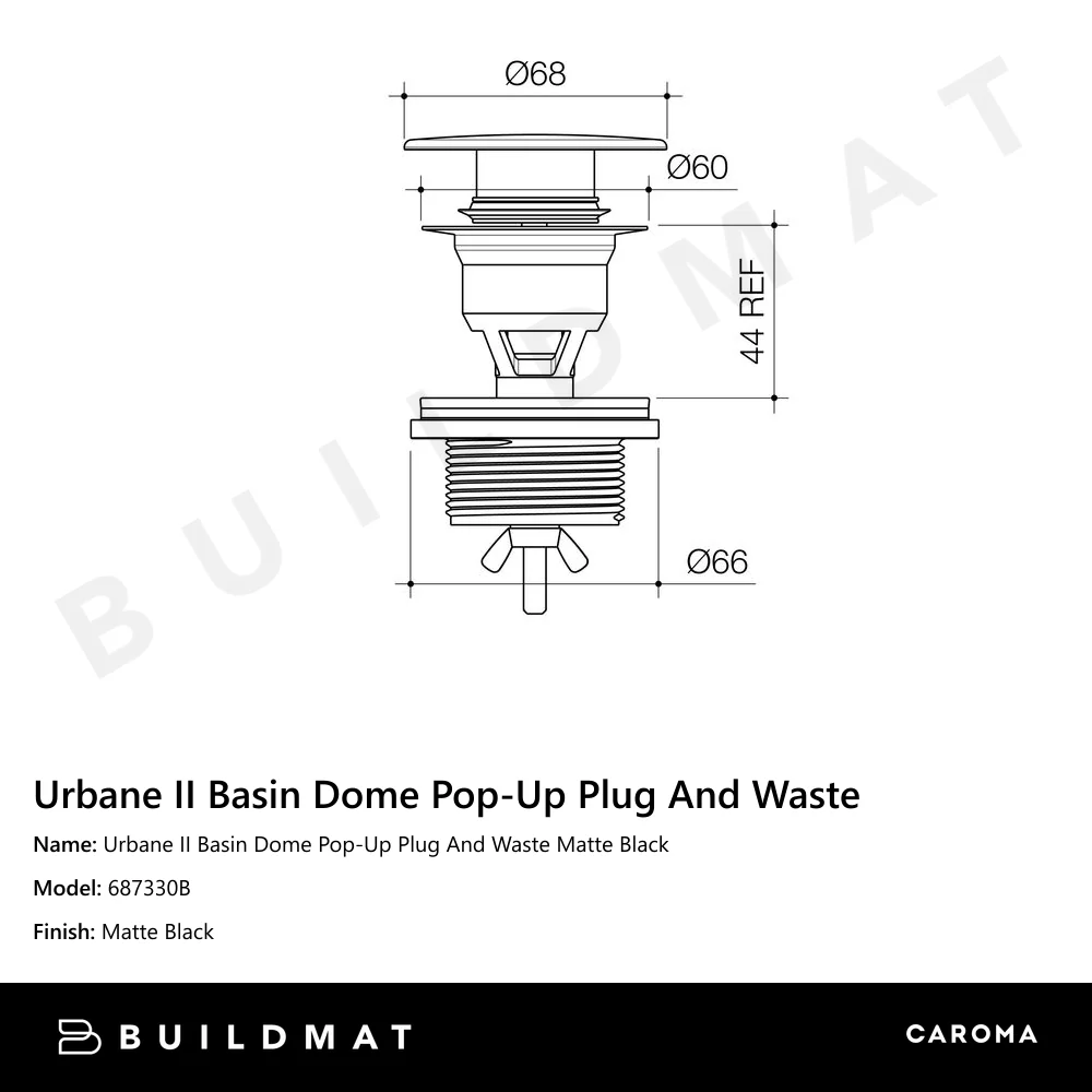 Caroma Urbane II Basin Dome Pop-Up Plug & Waste Matte Black - Image 6