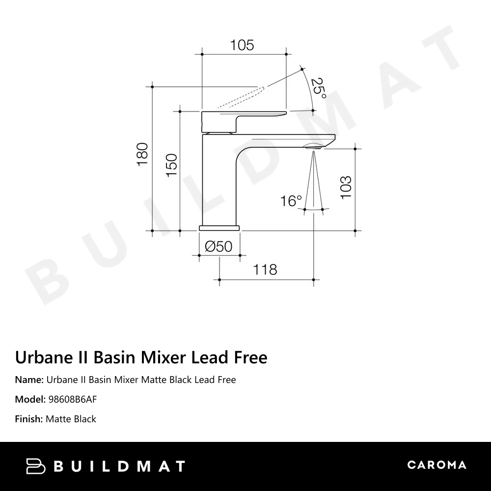 Caroma Urbane II Basin Mixer Lead Free Matte Black - Image 4