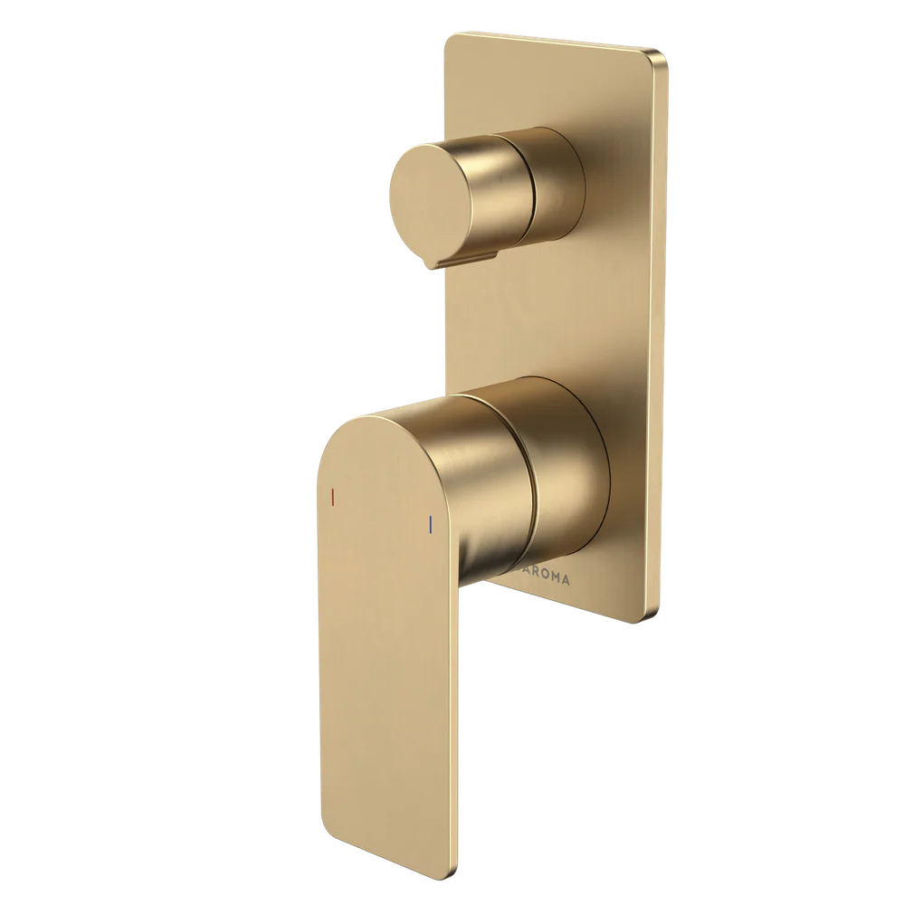 Caroma Urbane II Bath/Shower Mixer With Diverter Rectangular Cover Plate Brushed Brass - Image 3