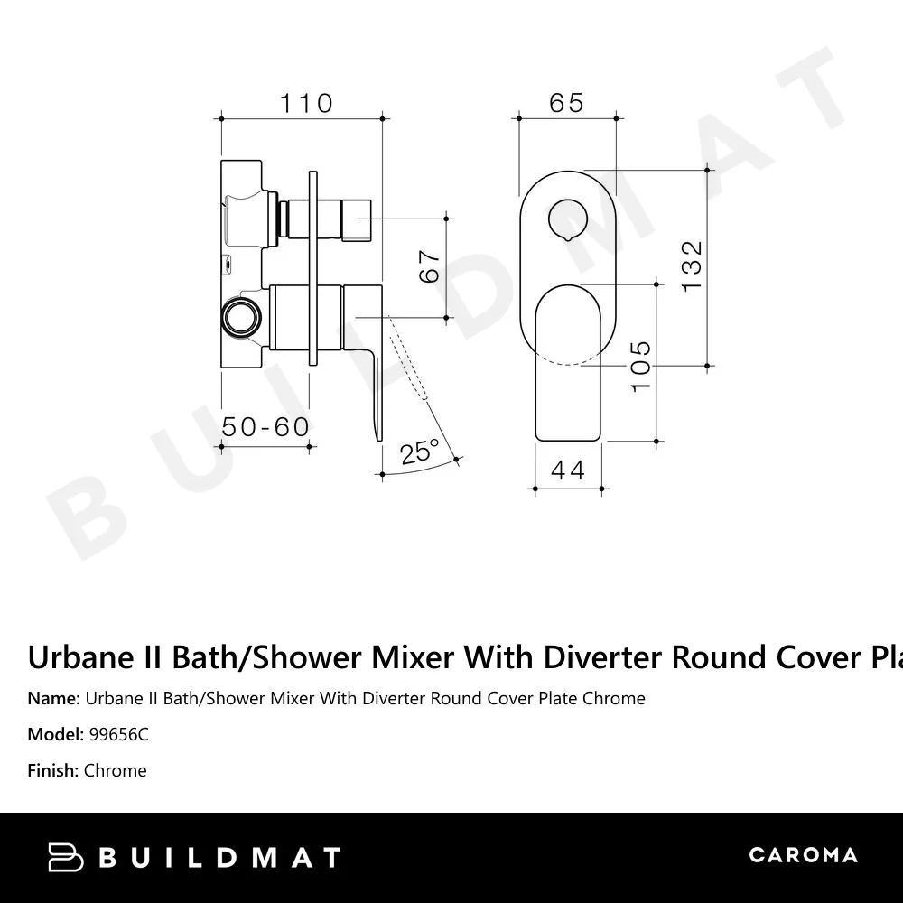 Caroma Urbane II Bath/Shower Mixer With Diverter Round Cover Plate Chrome - Image 4