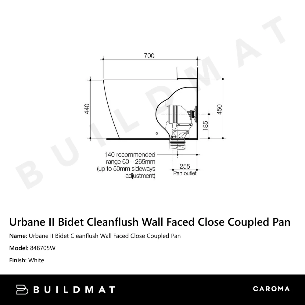 Caroma Urbane II Bidet Cleanflush Wall Faced Close Coupled Pan - Image 4
