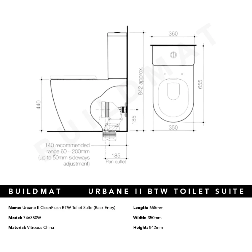 Caroma Urbane II CleanFlush BTW Toilet Suite (Back Entry) - Image 4