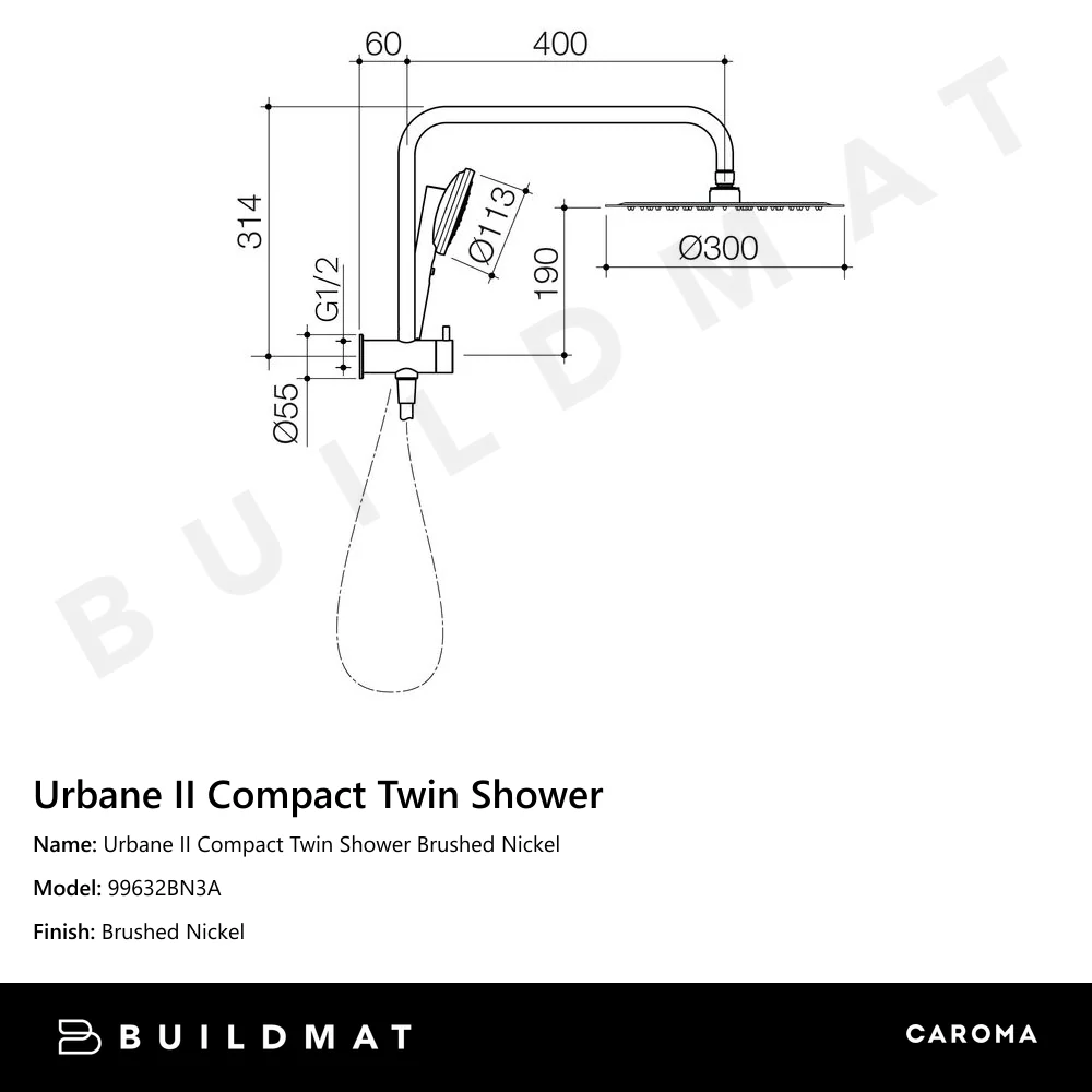 Caroma Urbane II Compact Twin Shower Brushed Nickel - Image 4