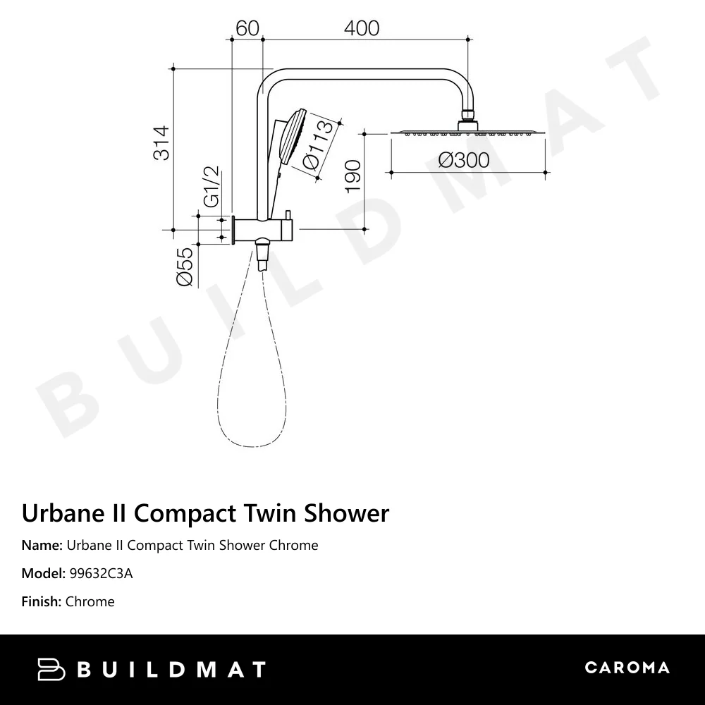 Caroma Urbane II Compact Twin Shower Chrome - Image 4
