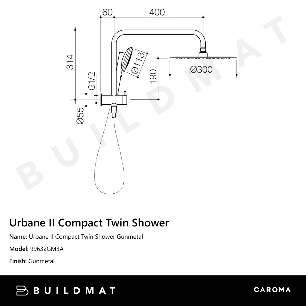 Caroma Urbane II Compact Twin Shower Gunmetal - Image 4